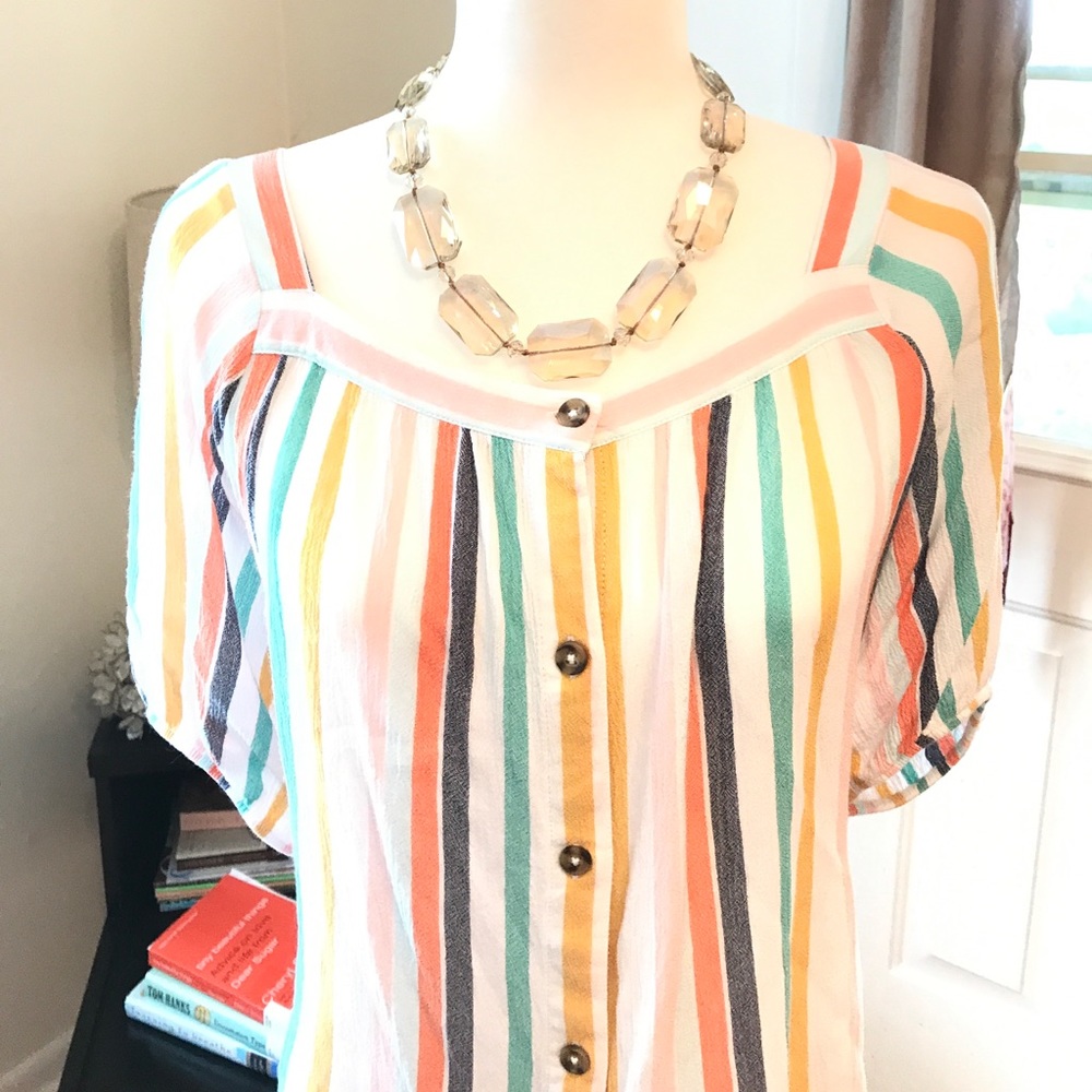 Clearance $ Striped Boho blouse - Happy Vibes